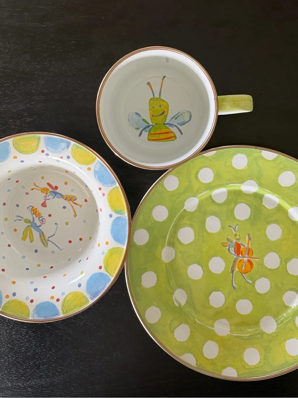 Mackenzie Childs Enamel Polka Dot Dinnerware Set - Green & White
